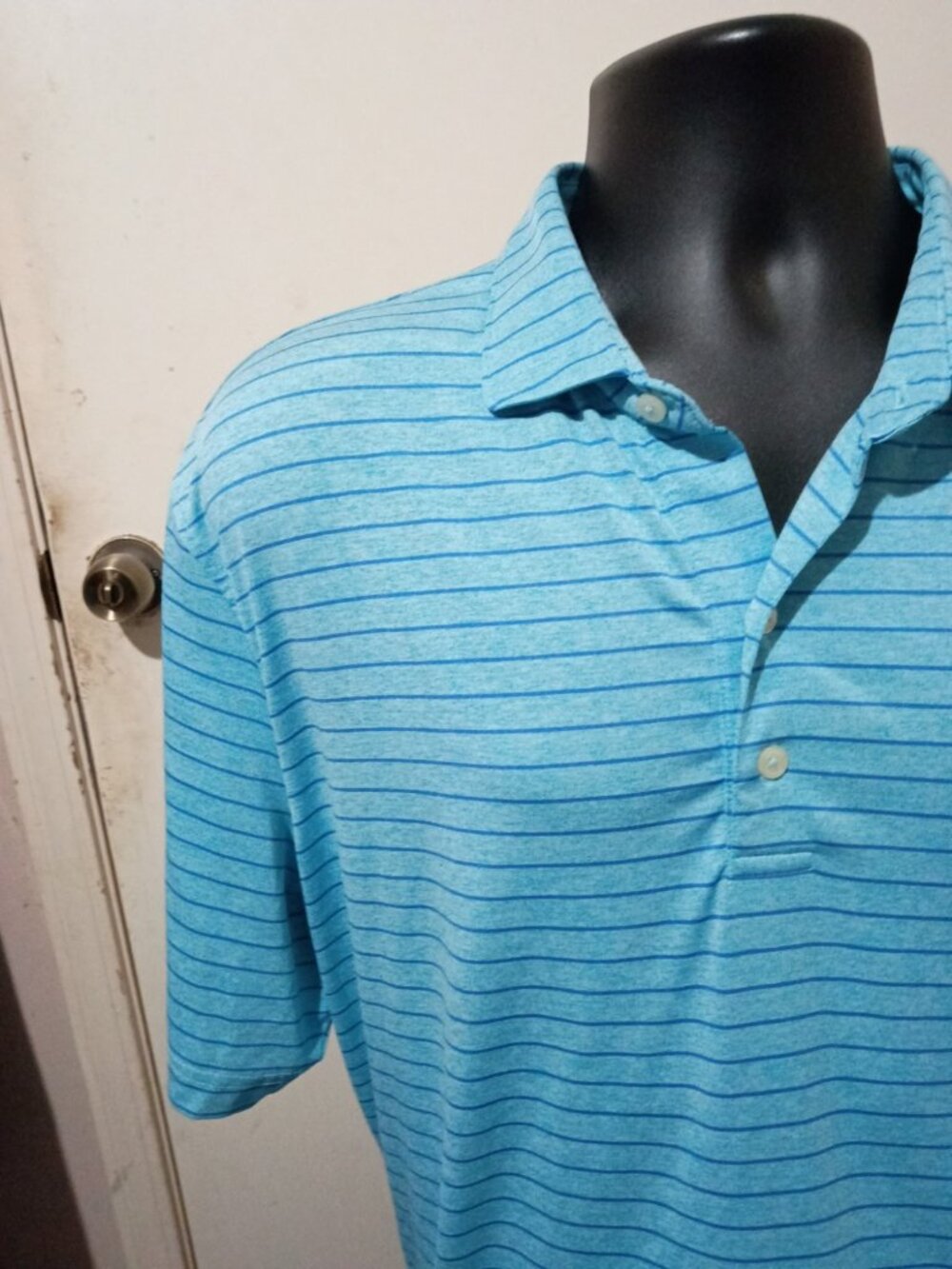 Johnnie-O Polo Shirt Mens XL Blue Striped Performance Stretch Short Sleeve Logo - Picture 5 of 13